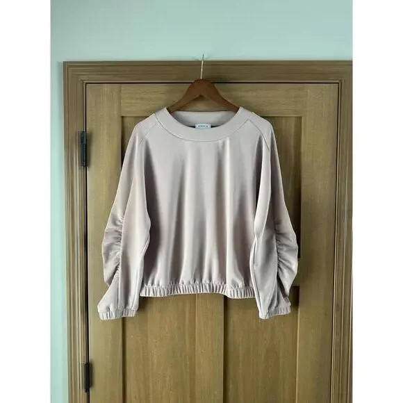 Evereve Mariana Sleek Pullover Crewneck Ruffle Sleeve Blush Pink Women’s Medium - Picture 2 of 15